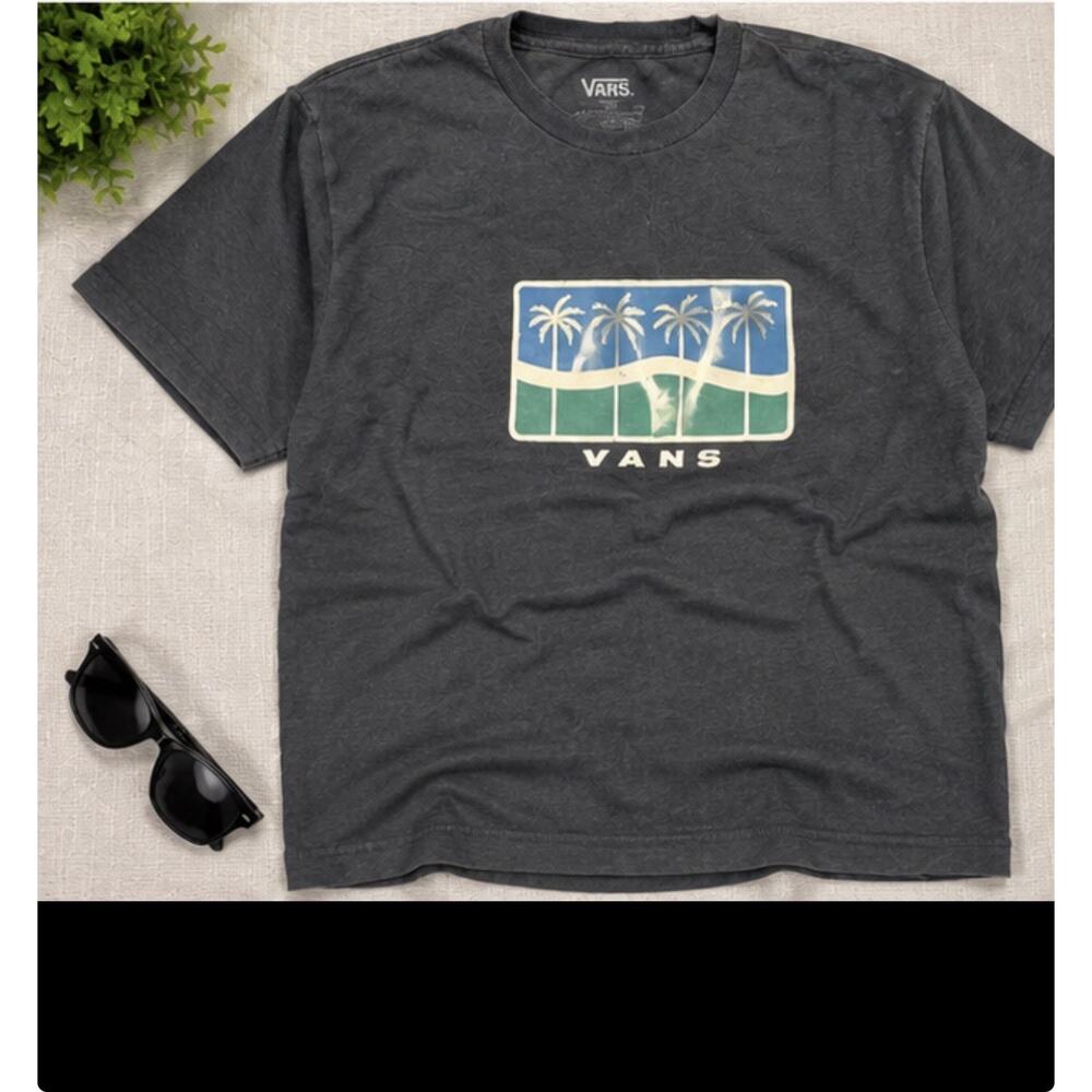 Vans Palm Tree Graphic T Shirt Men Gray Short Sleeve Casual Tee Medium